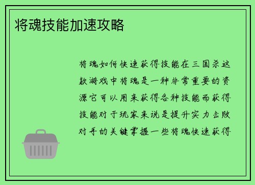 将魂技能加速攻略