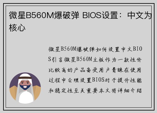 微星B560M爆破弹 BIOS设置：中文为核心